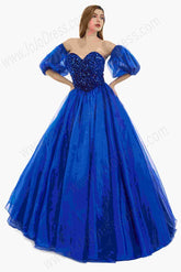 Royal Blue Strapless Ball Gown Prom Evening Dress with Detached Sleeves EN5801